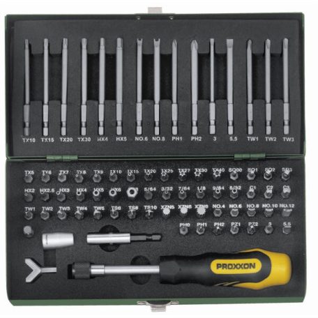 PROXXON 23.107 speciális bit készlet 75 részes 1/4" /6,3 mm) hosszú-rövid bitfejek