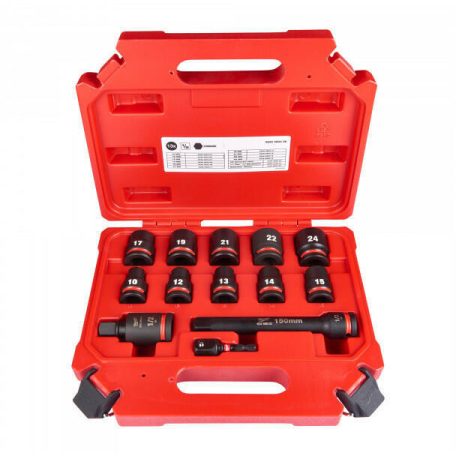 Milwaukee dugókulcs 13 részes rövid 6-szögű gépi készlet, rövid 1/2” (10-24 mm)