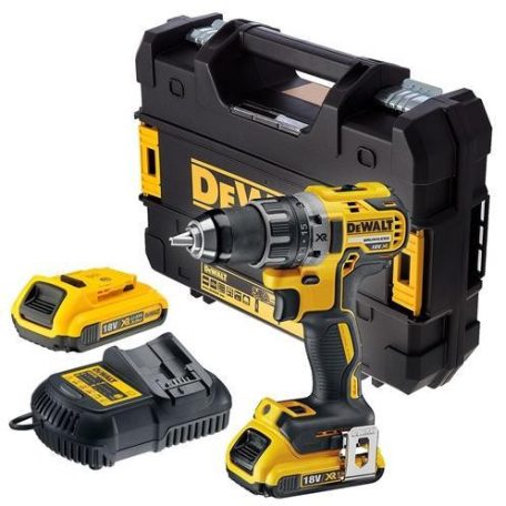 DeWALT DCD791D2-QW akkus fúrócsavarozó tokmányos 18 V 27 Nm/ 70 Nm szénkefementes 2 x 2 Ah akku + töltő TSTAK kofferben