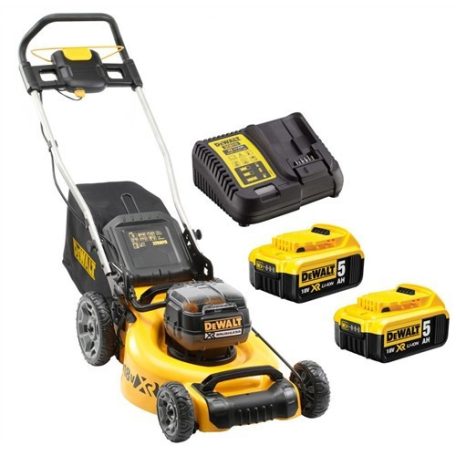 DeWALT DCMW564P2-QW fűnyíró akkus 18 V 480 mm 800 m² szénkefementes 2 x 5 Ah akku + töltő