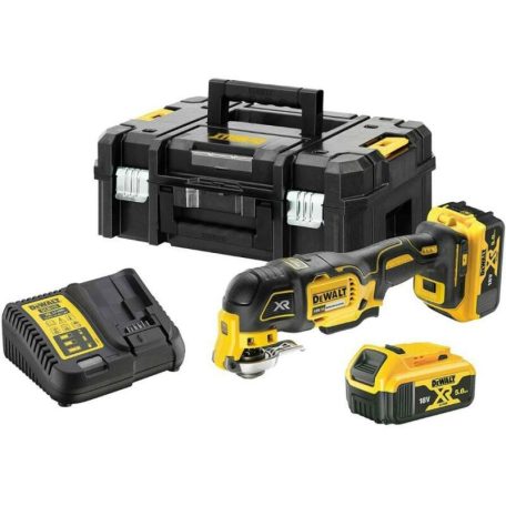 DeWALT DCS356P2-QW akkus multifunkciós gép rezgő 18 V 0 - 20000 1/min 1,6 ° szénkefementes 2 x 5 Ah akku + töltő TSTAK kofferben