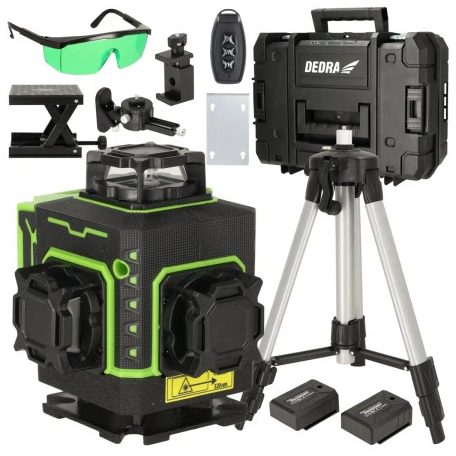 Dedra 4D zöld multilaser, lézeres szintező, Sharp diódák, készlet tartozékokkal és állvánnyal