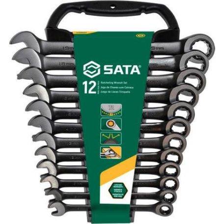 SATA csillag-villáskulcs készlet racsnis 12 részes 8-19 mm Black Edition