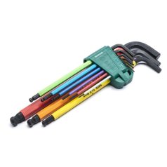   SATA imbuszkulcs készlet 9 részes 1.5-10 mm hosszú gömbvégű színkód jelölés ST09101CHBSJ